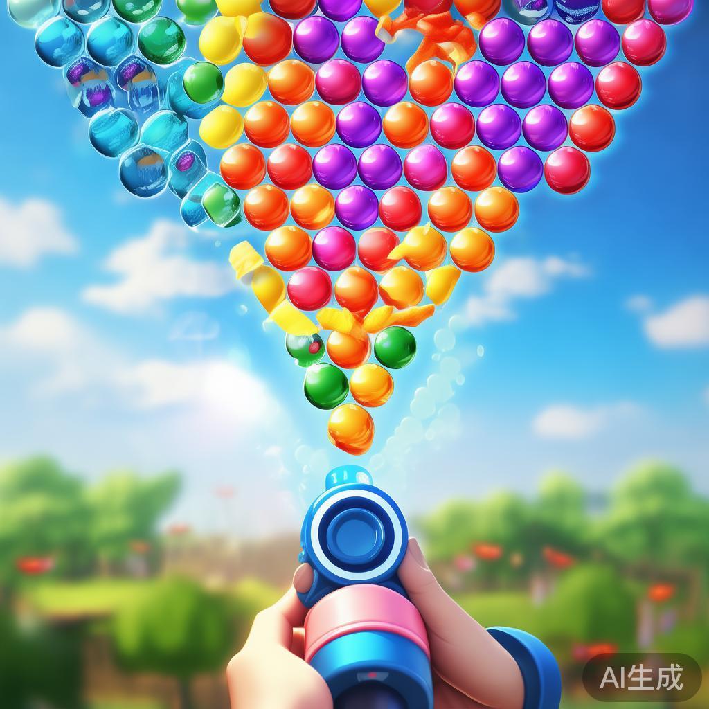 这款经典游戏的玩法简单：发射彩色泡泡，匹配相同颜色